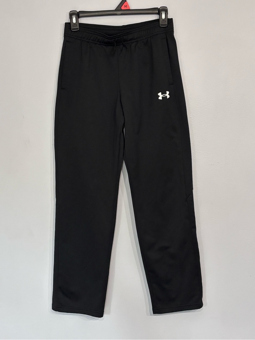 Under Armour Black Straight Leg Sweatpants White Logo Kids Youth Large Pants